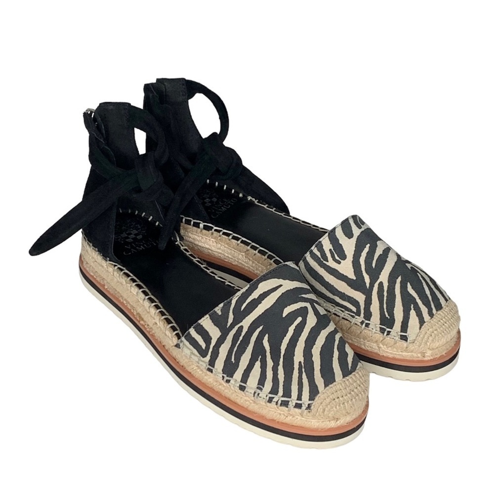 Vince Camuto espadrilles‎ black suede zebra canvas sandal. VC-Binadee Size 9M